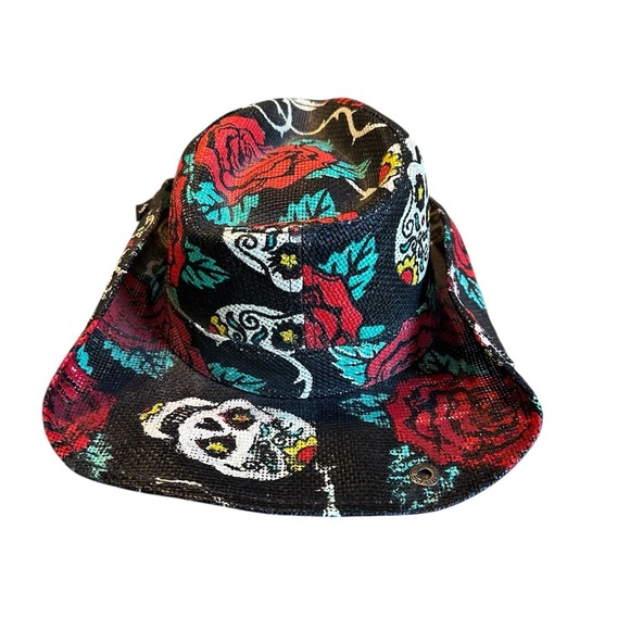 Peter Grimm Accessories - Peter Grimm Cowboy Hat Sugar Skulls/Rose Print Black Cotton Western Cowgirl EUC